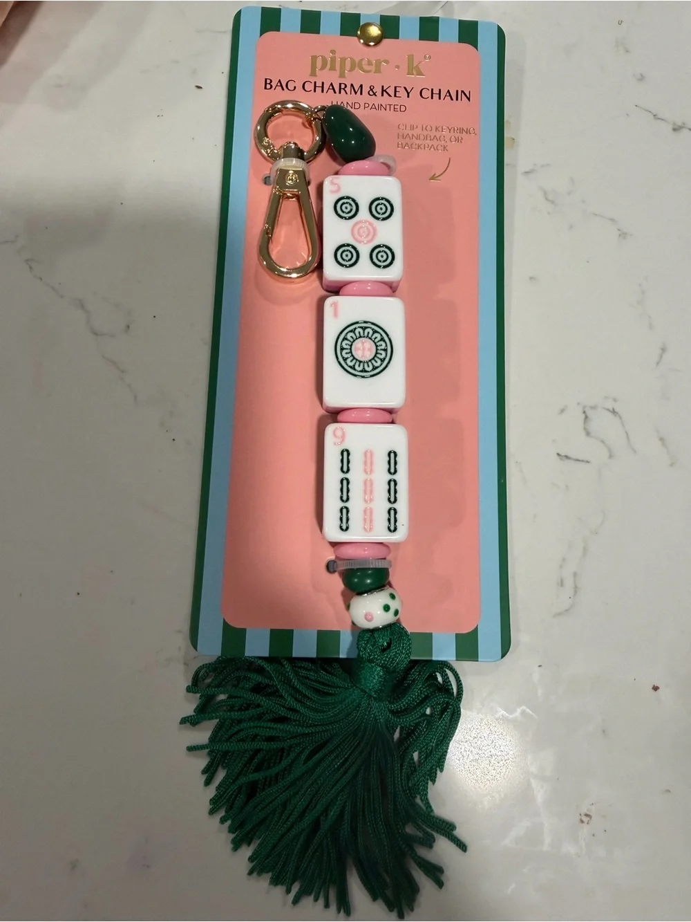 piper•k Green & Pink Mahjong Tile Bag Charm Key Chain